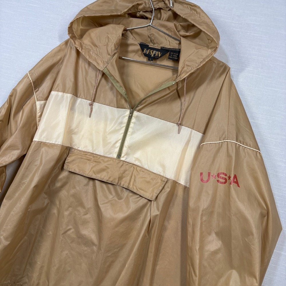 Vintage TopSpin By RSVP Anorak Windbreaker Pullover Jacket Men L Tan USA‎ 80s - Picture 3 of 13
